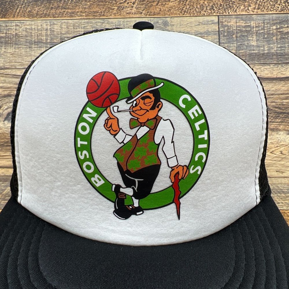 Boston Celtics Mens Trucker Hat Black Snapback 1996 Logo Basketball NBA Ball Cap - Picture 2 of 7